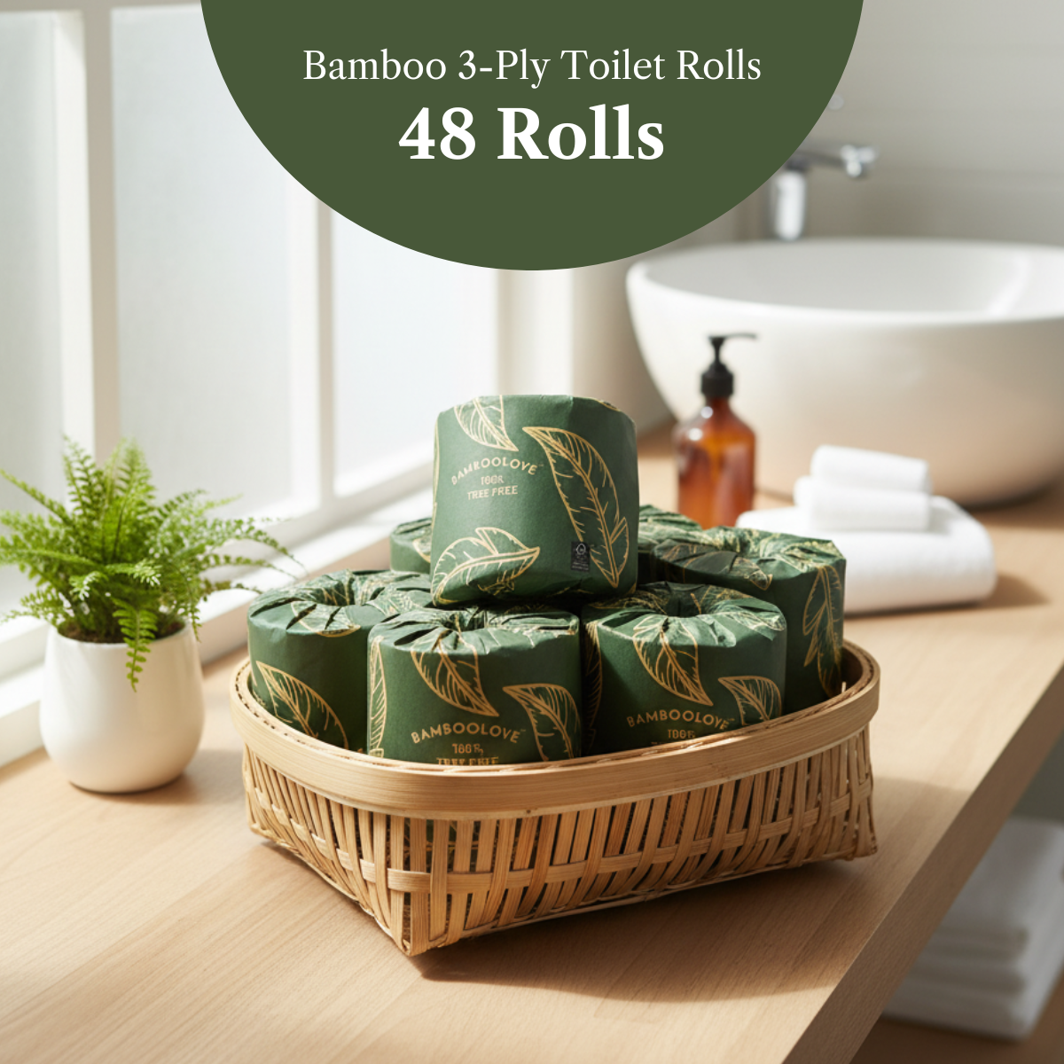 Bamboo 3-Ply Toilet Rolls 48 Wrapped