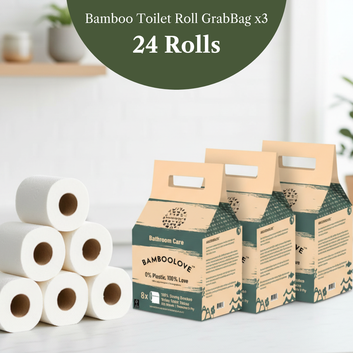 Bamboo 3-Ply Toilet Roll GrabBag 24 rolls