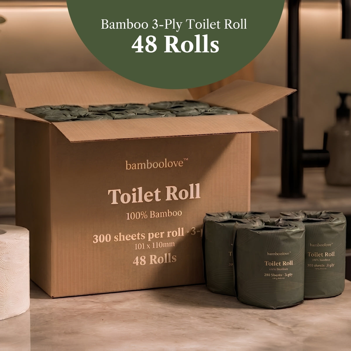 Bamboo 3-Ply Toilet Rolls | 48 Individually Wrapped Rolls