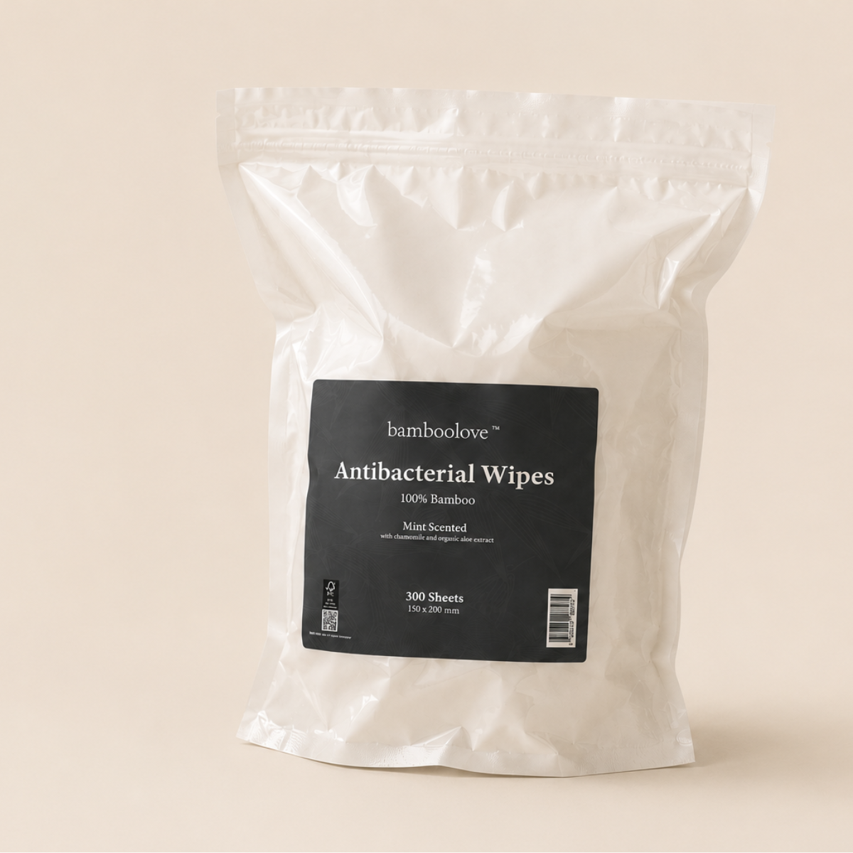 Bamboo Antibacterial Wipes Refill Bag, 300 wipes