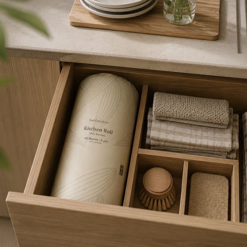Bamboo kitchen roll in a kitchen drawer