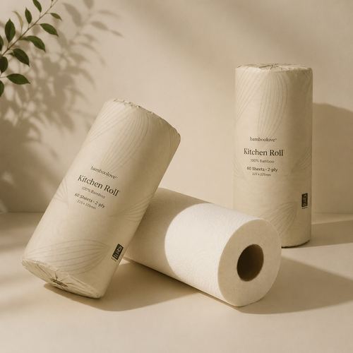 Bamboo kitchen rolls on a countertop